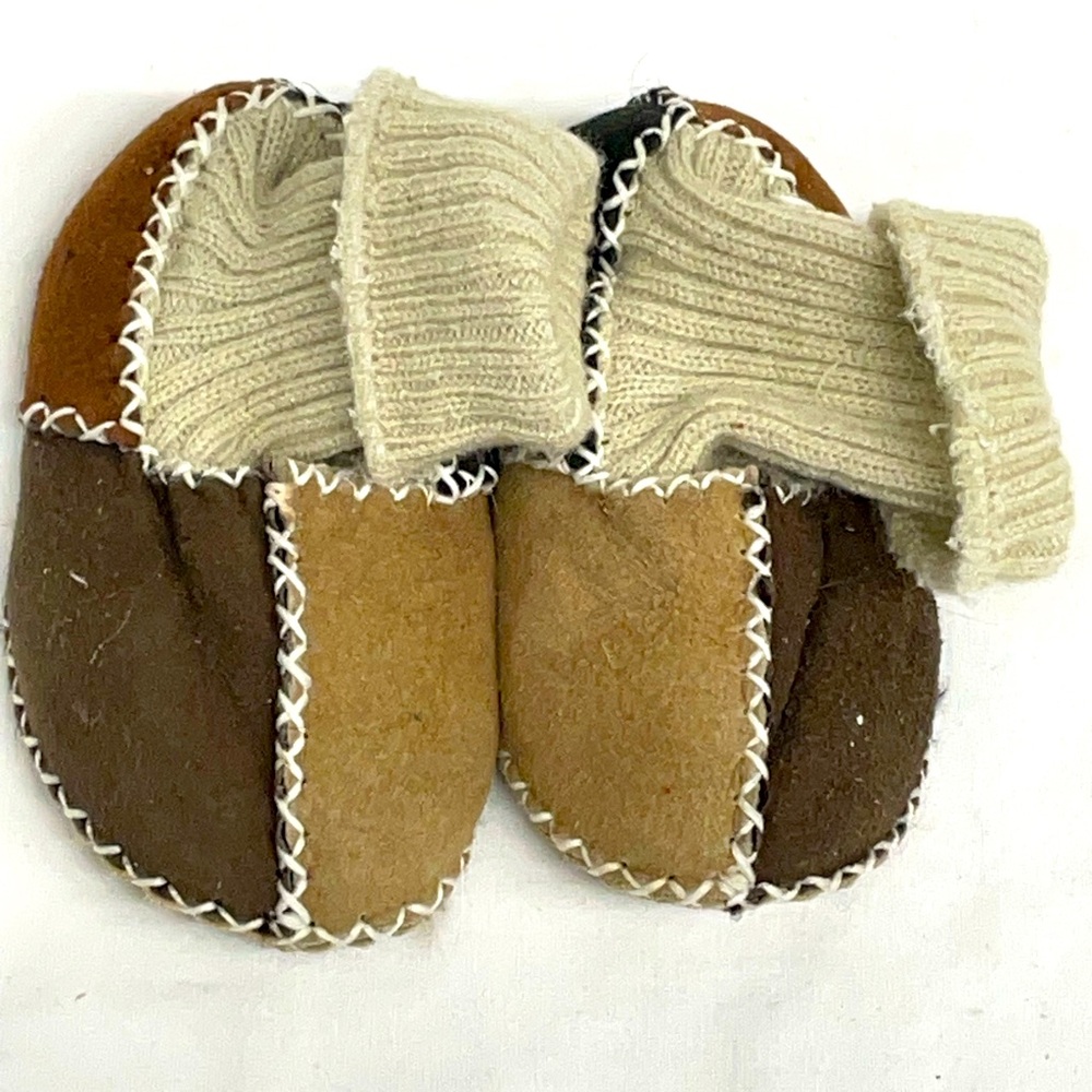 Overland leather sock moccasin pull -on shoes baby sz 0-6 mos